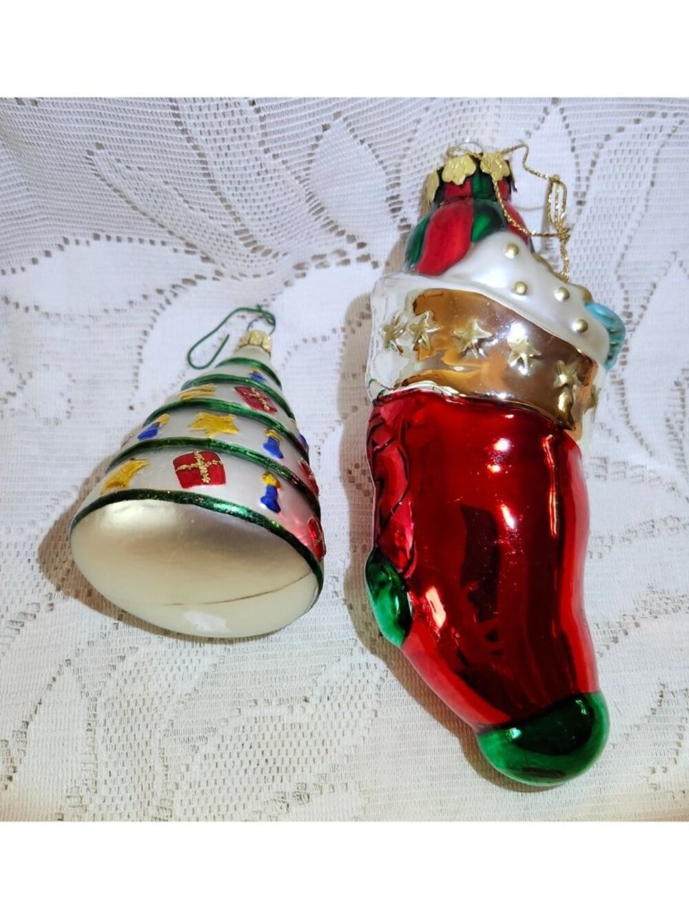 Blown Glass Christmas Ornaments Set: Teddy Bear Stocking Christmas Tree & Lighth - Picture 6 of 11